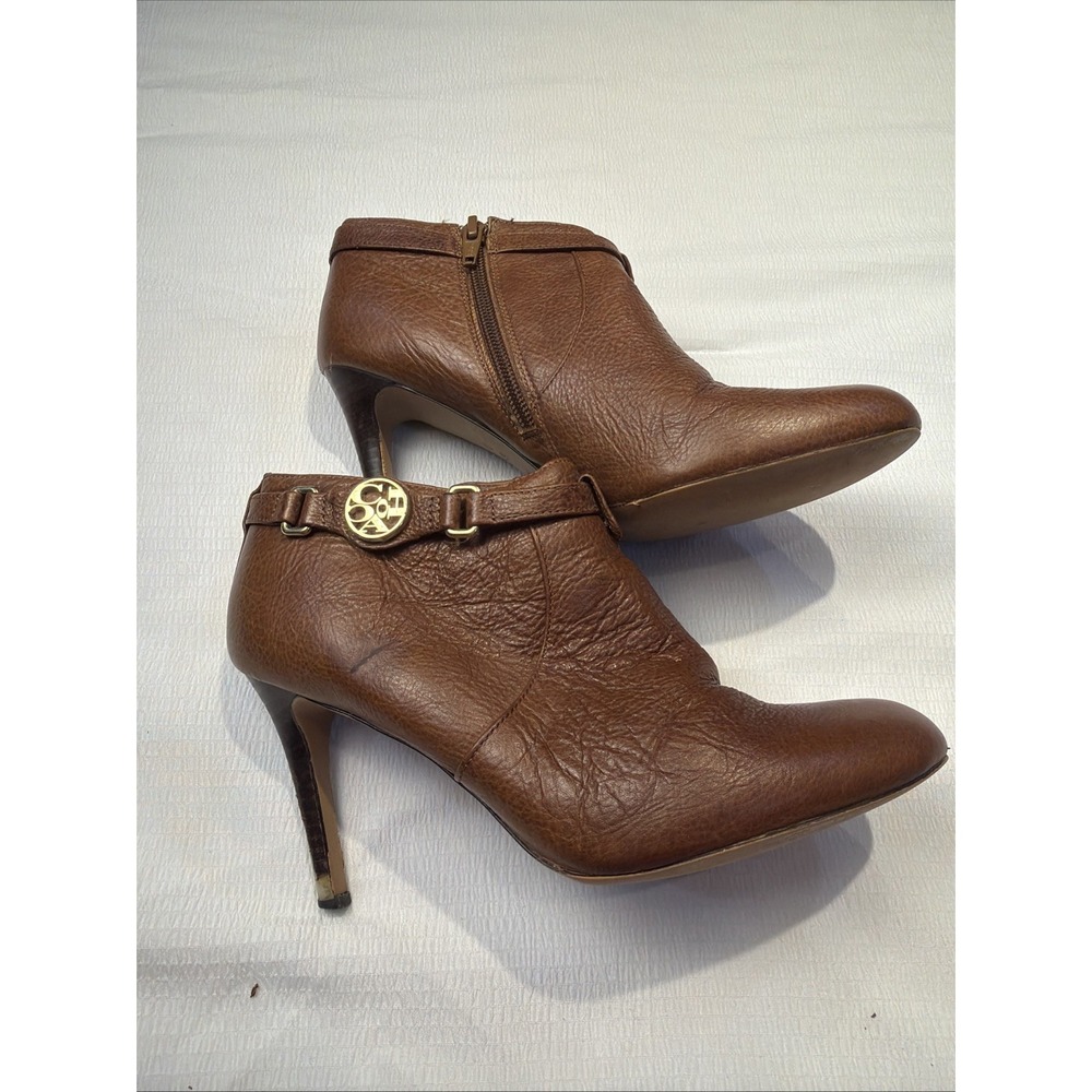 Coach Brown Leather Ankle Booties with Gold Logo Accent